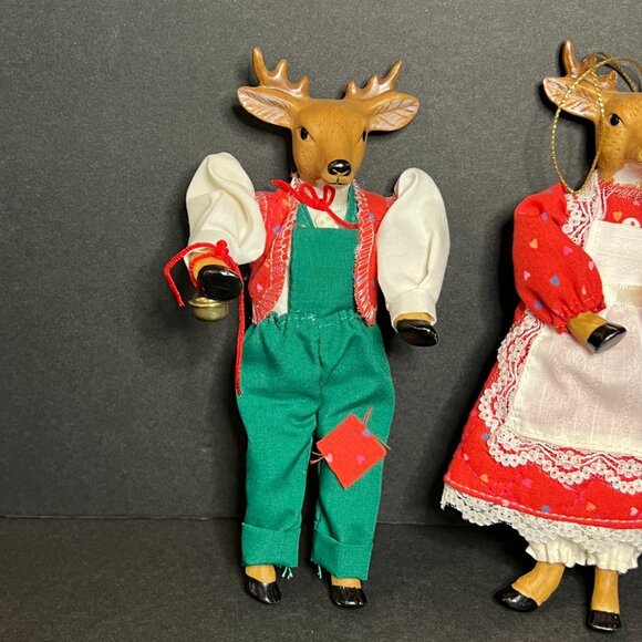 Vintage 1986 Kurt S Adler Set of 2 Porcelain Festive Deer Decor Ornaments 6.75" - Picture 2 of 8